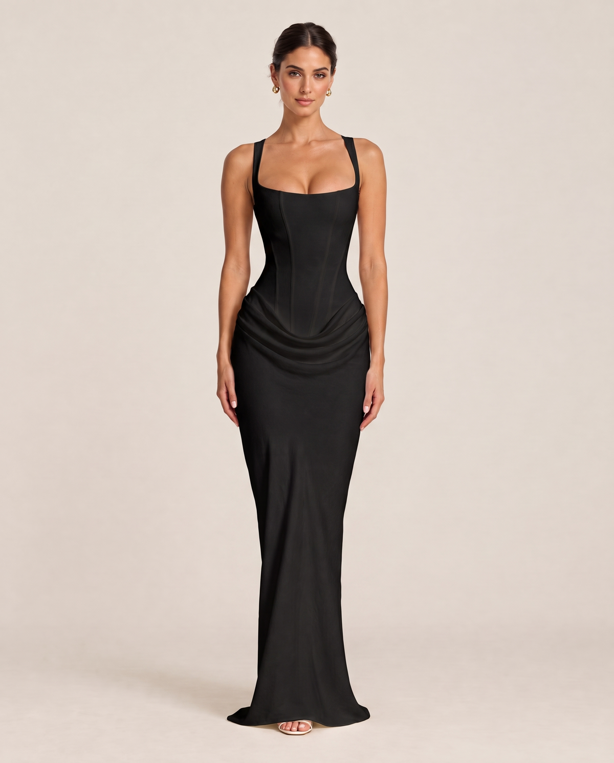 Livia Square-Neck Maxi Dress in Black, front view