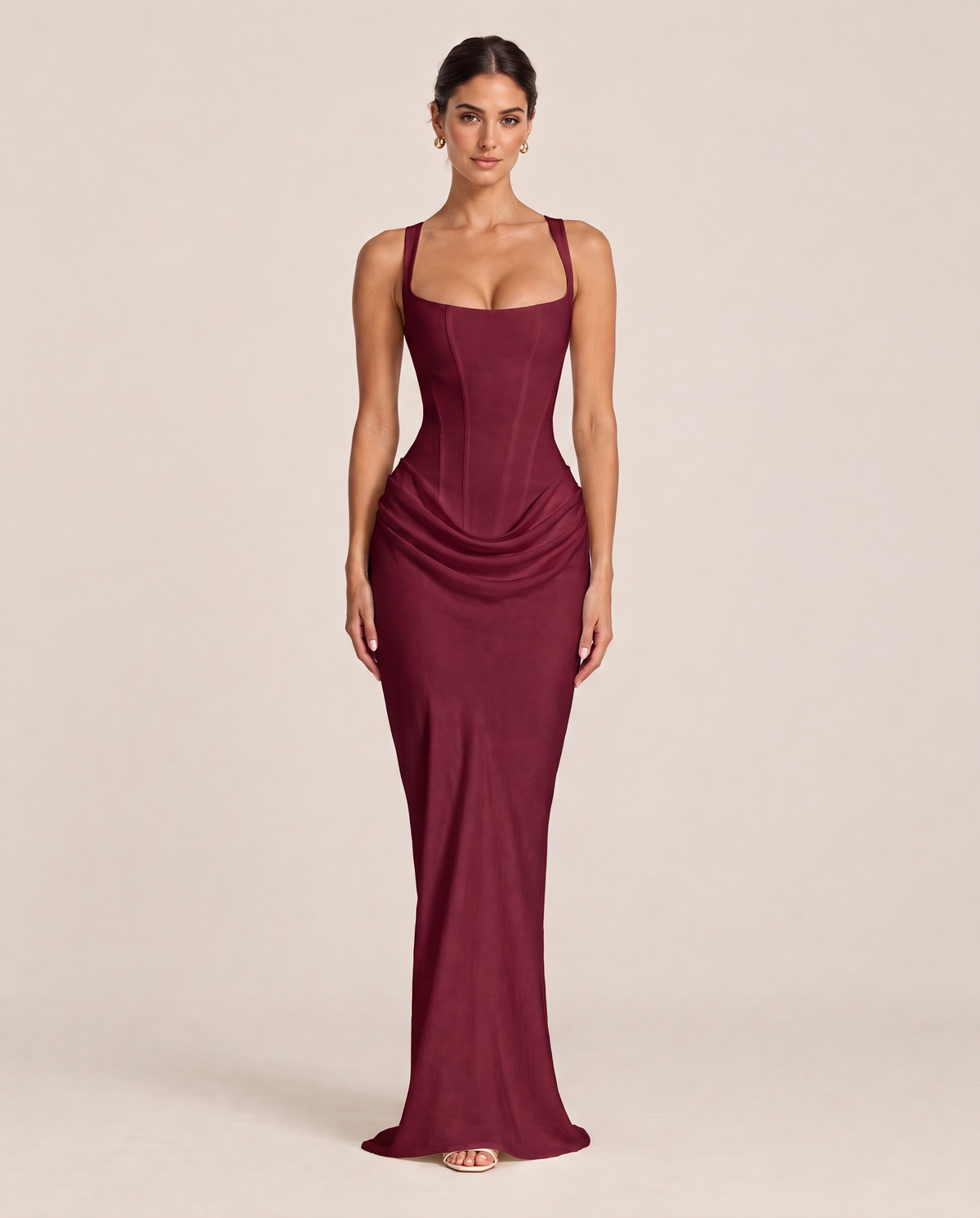 Livia Square-Neck Maxi Dress in Wine, front view