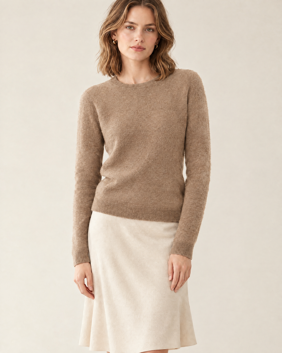 Nell Fine Wool Crew Sweater in Camel