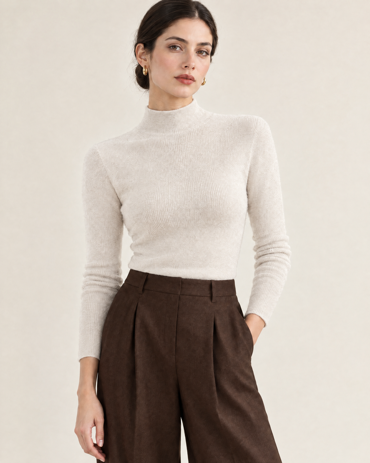 Tove Slim Half-Turtleneck Sweater in Apricot