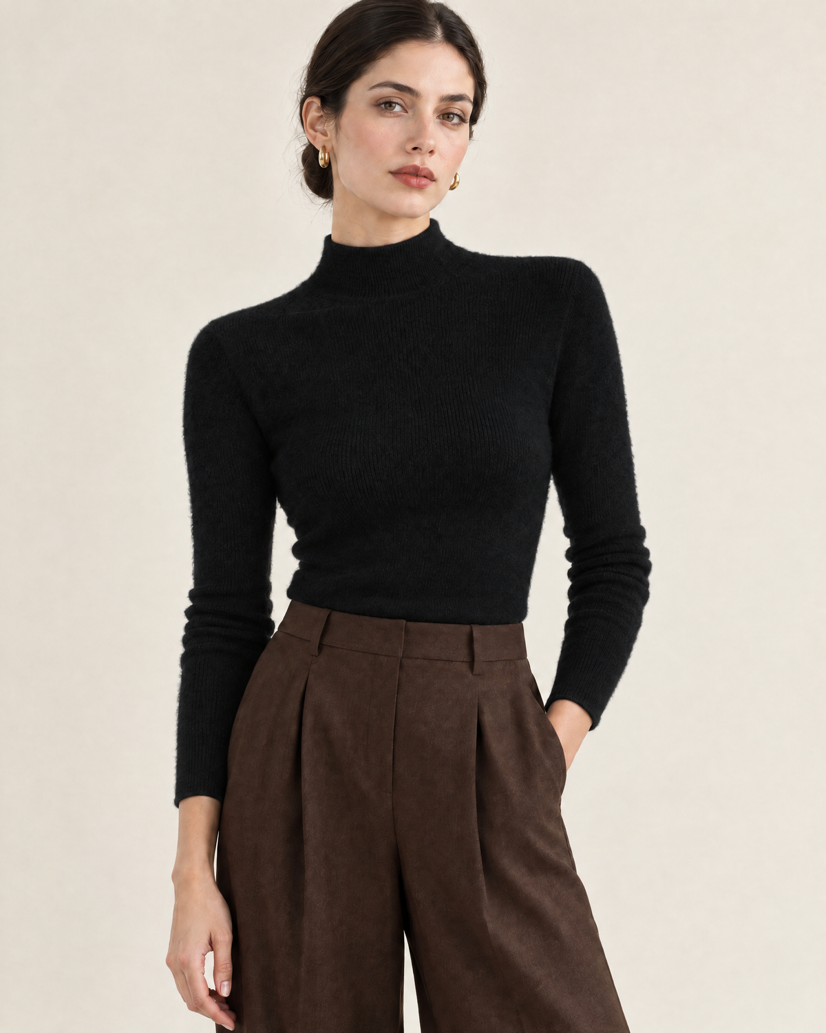 Tove Slim Half-Turtleneck Sweater in Black