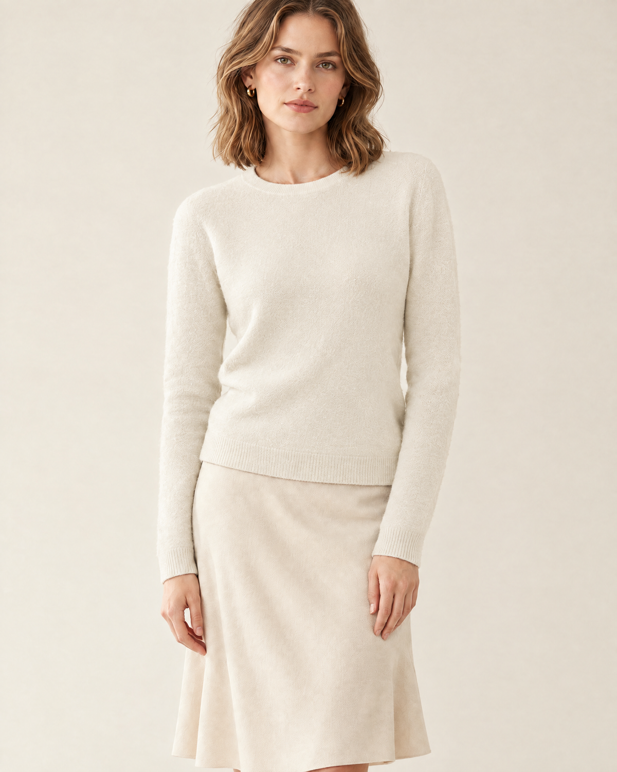Nell Fine Wool Crew Sweater in Cream