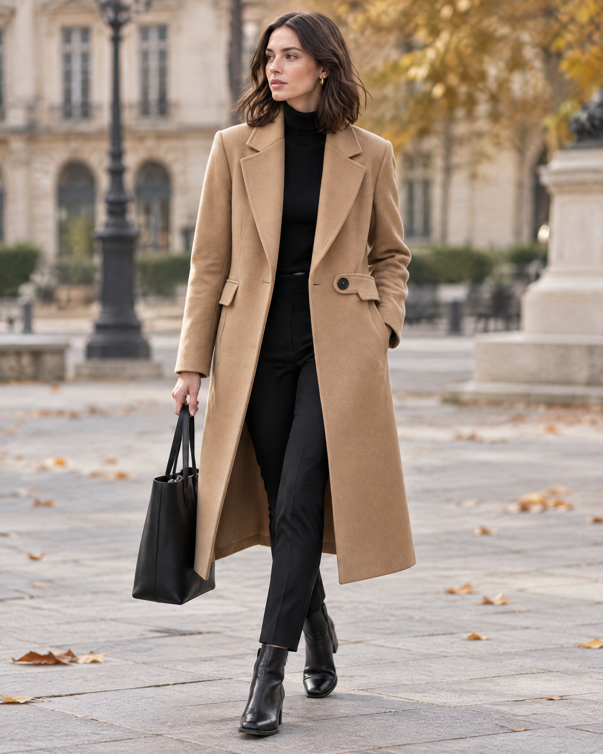 Camille Single-Button Coat styled outdoors