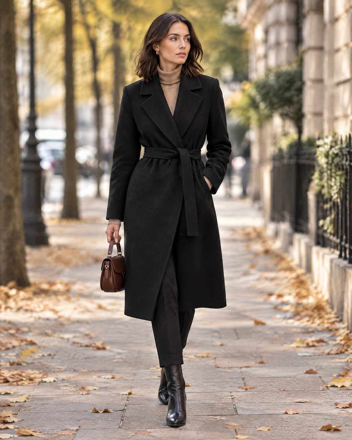 Ingrid Wrap Coat styled outdoors