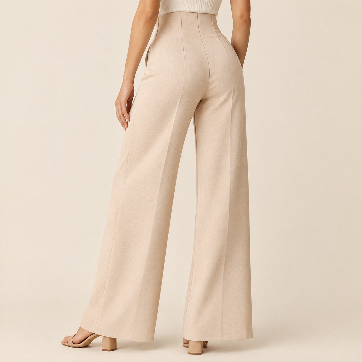 Petra Tailored Wide-Leg Trousers in apricot, back view