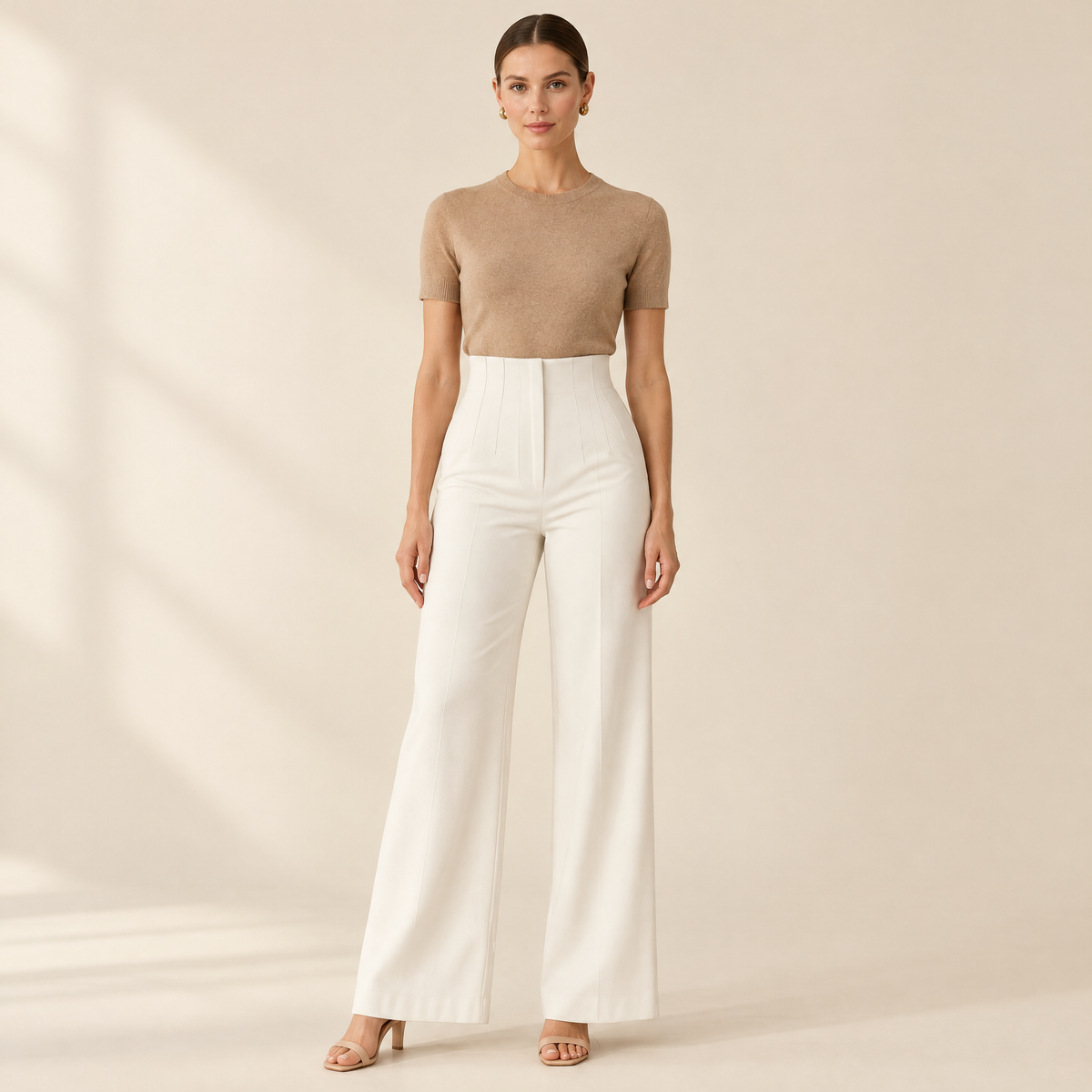 Petra Tailored Wide-Leg Trousers in white, front view