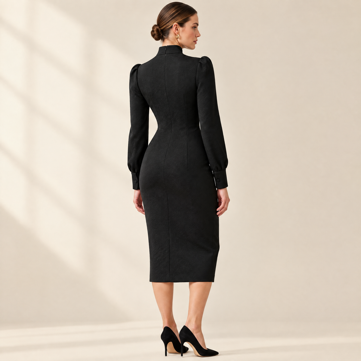 Thea Midi Dress in black, back view