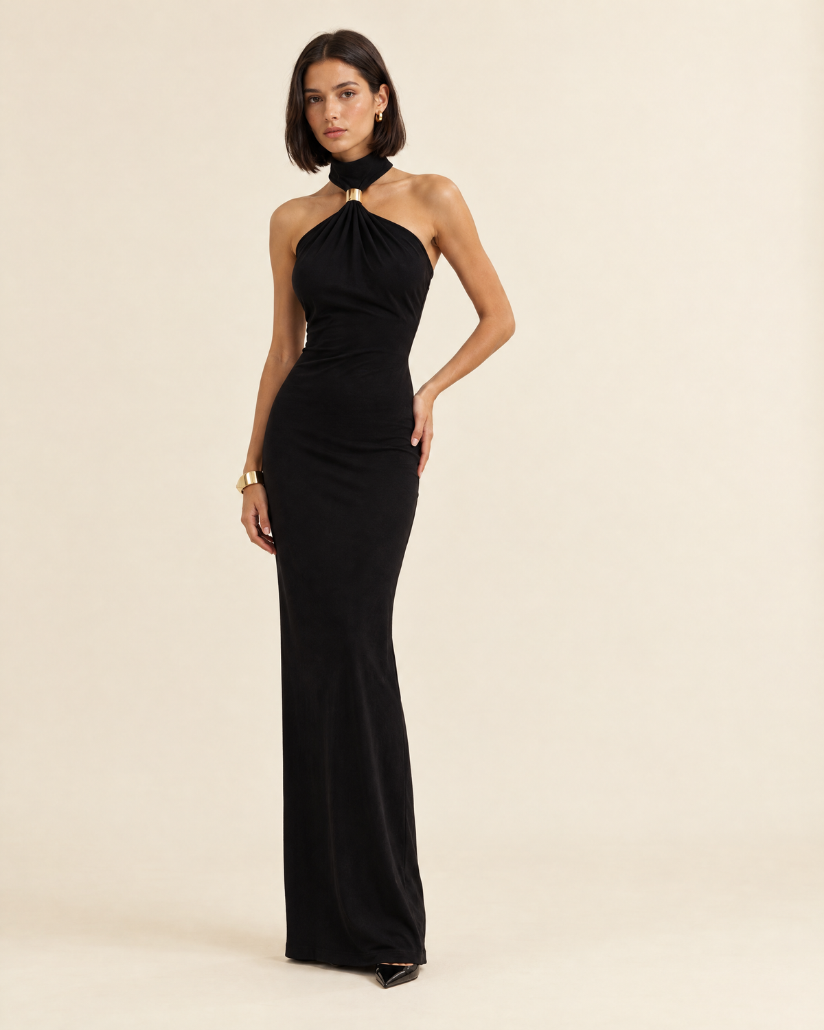 Iris Halter Maxi Dress in black, front view