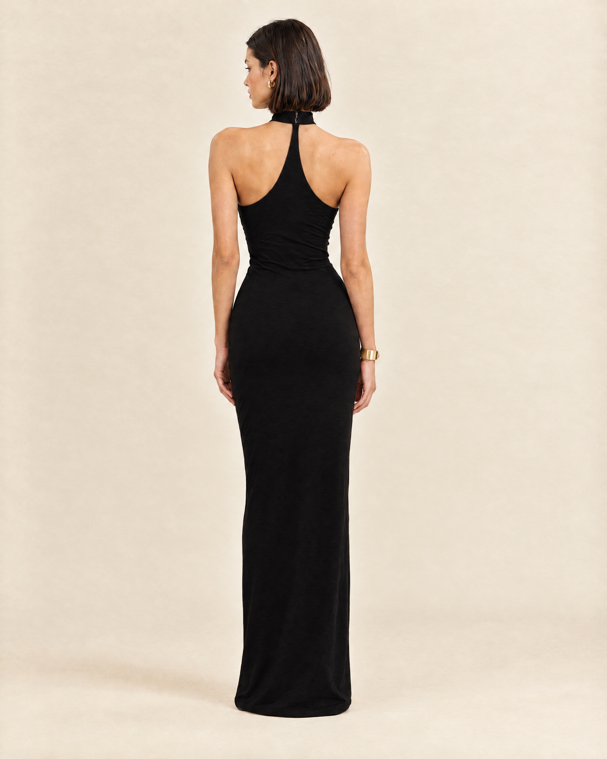 Iris Halter Maxi Dress in black, back view