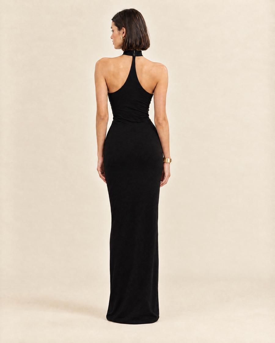 Iris Halter Maxi Dress in black, back view