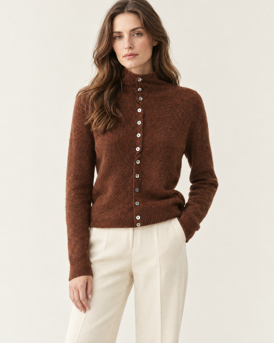 Vida Reversible High-Neck Cardigan in Walnut