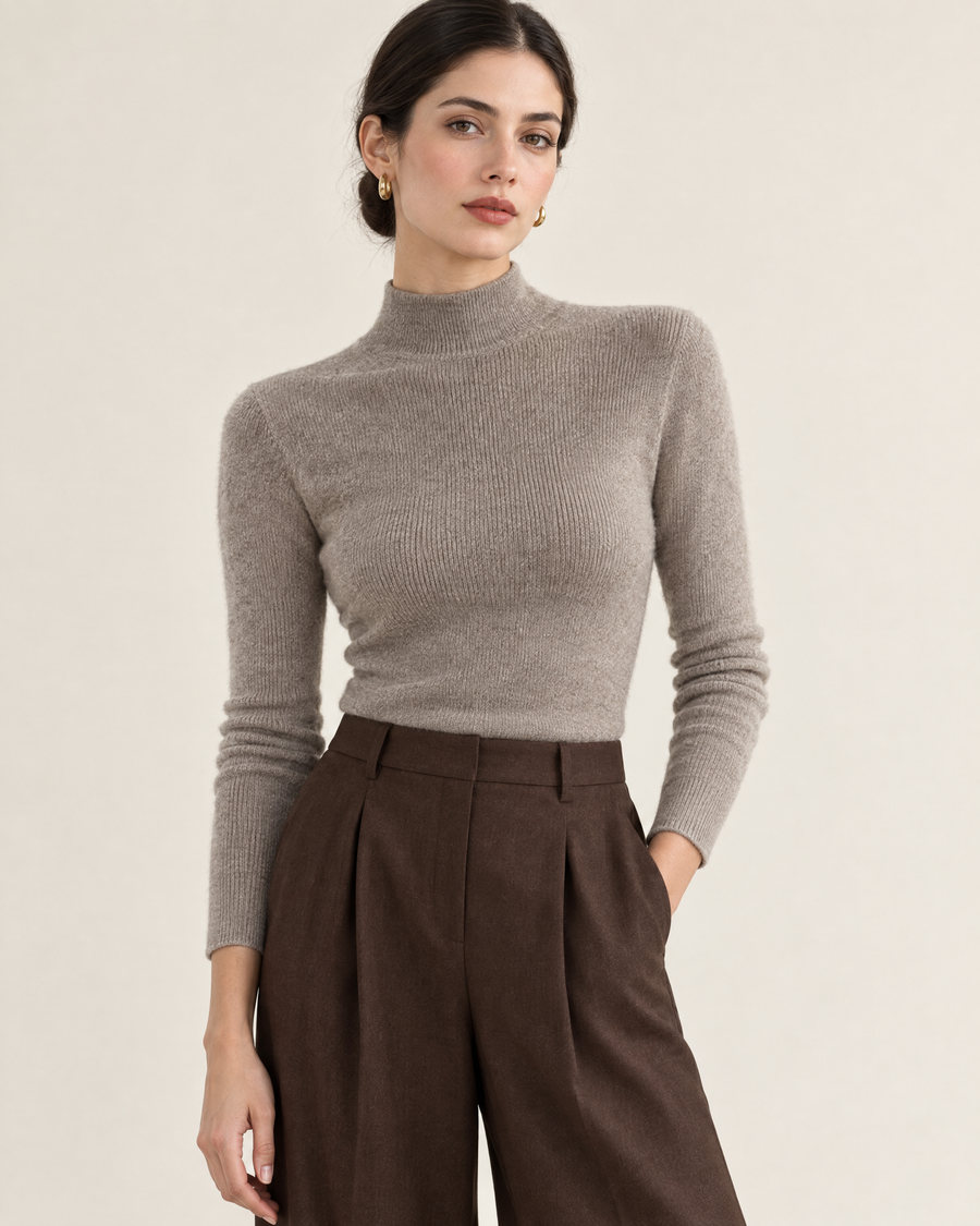 Tove Slim Half-Turtleneck Sweater in Grey