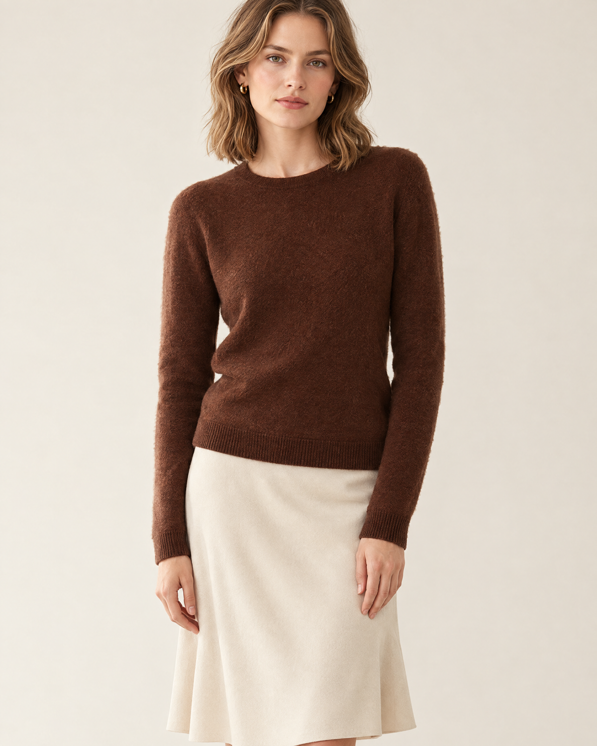 Nell Fine Wool Crew Sweater in Coffee