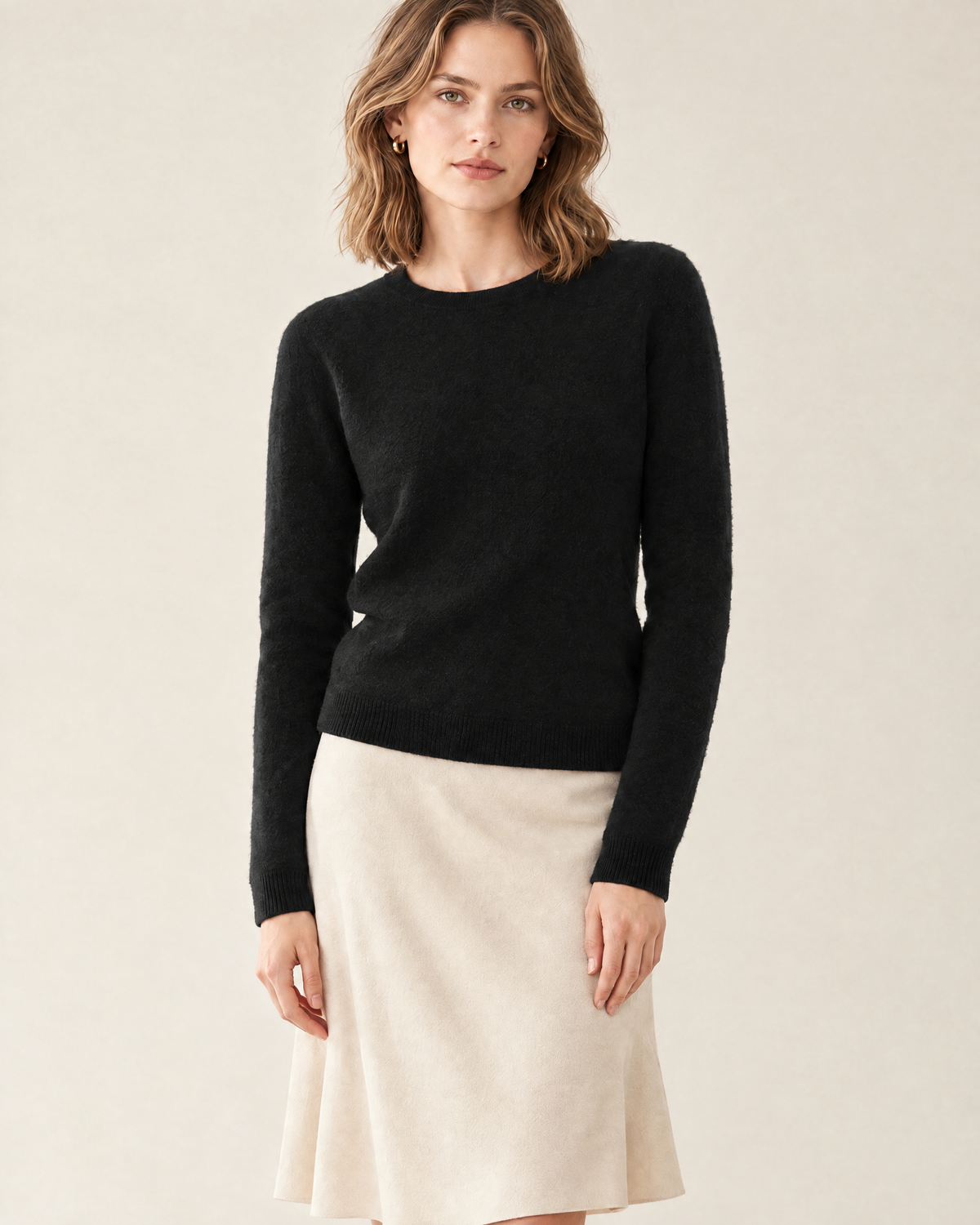 Nell Fine Wool Crew Sweater in Black