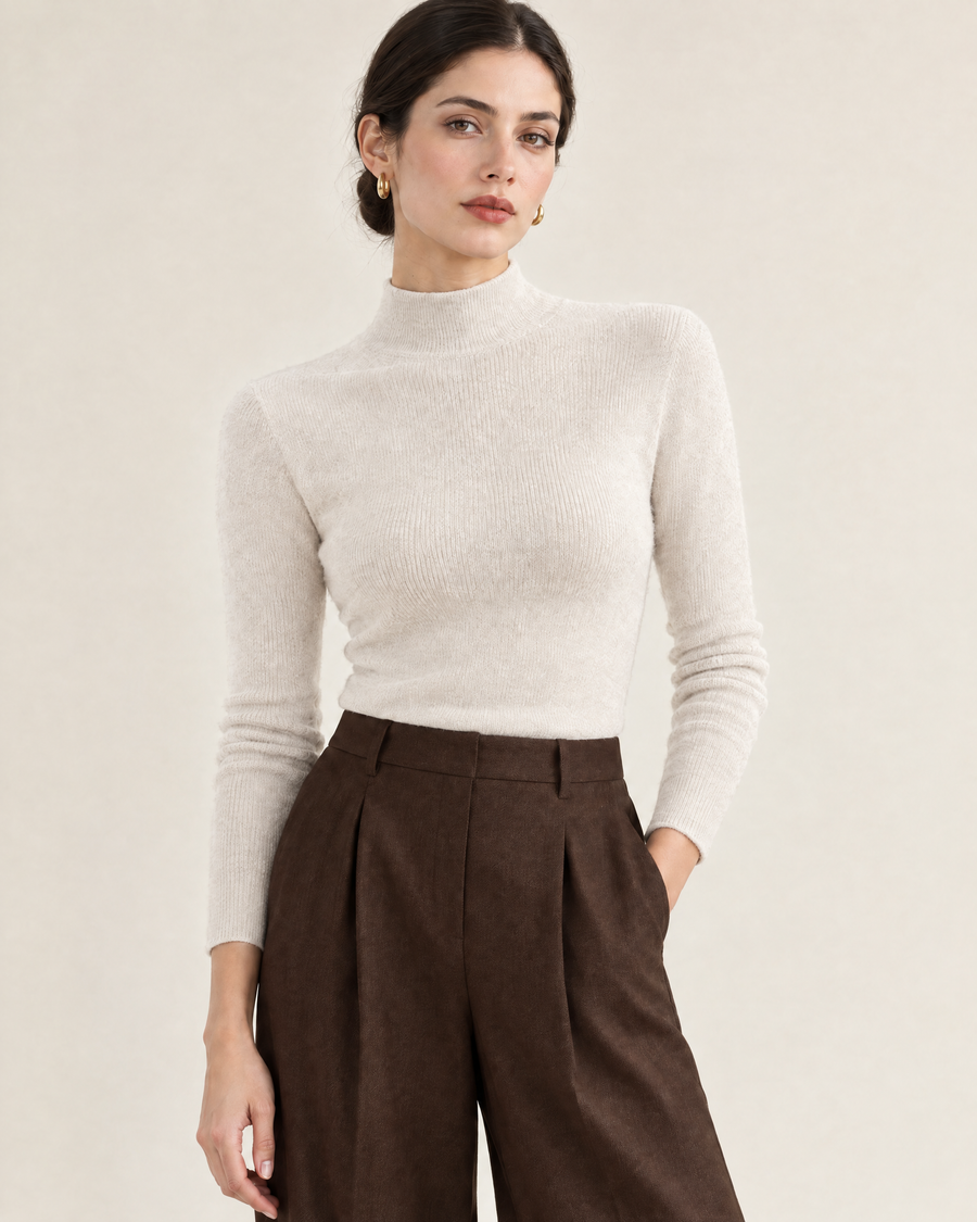 Tove Slim Half-Turtleneck Sweater in Apricot