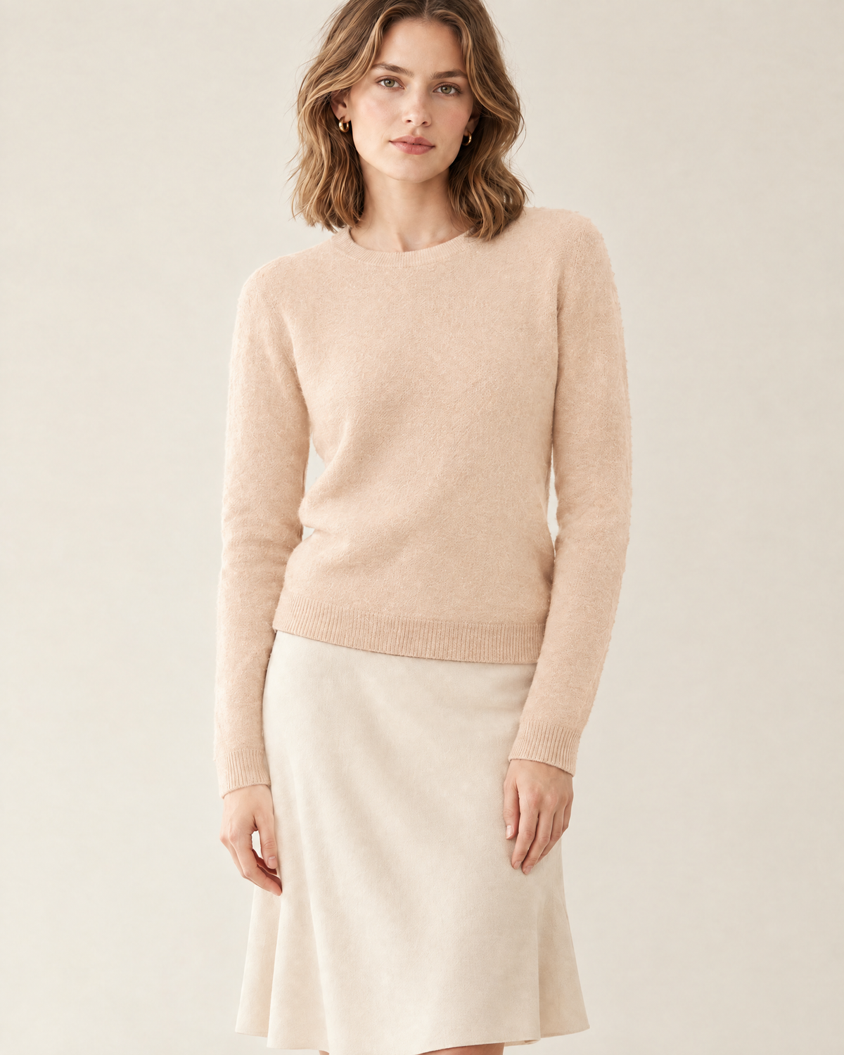 Nell Fine Wool Crew Sweater in Beige