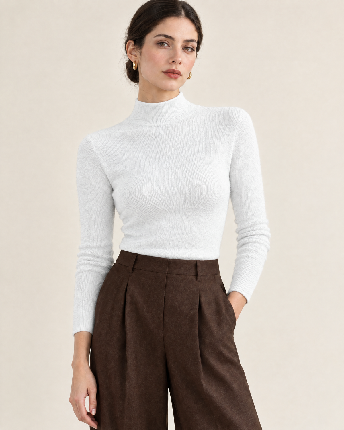 Tove Slim Half-Turtleneck Sweater in White