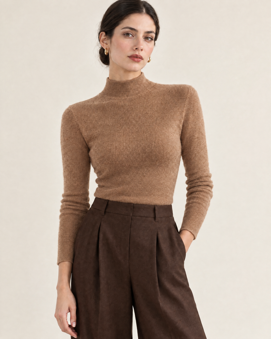 Tove Slim Half-Turtleneck Sweater in Caramel