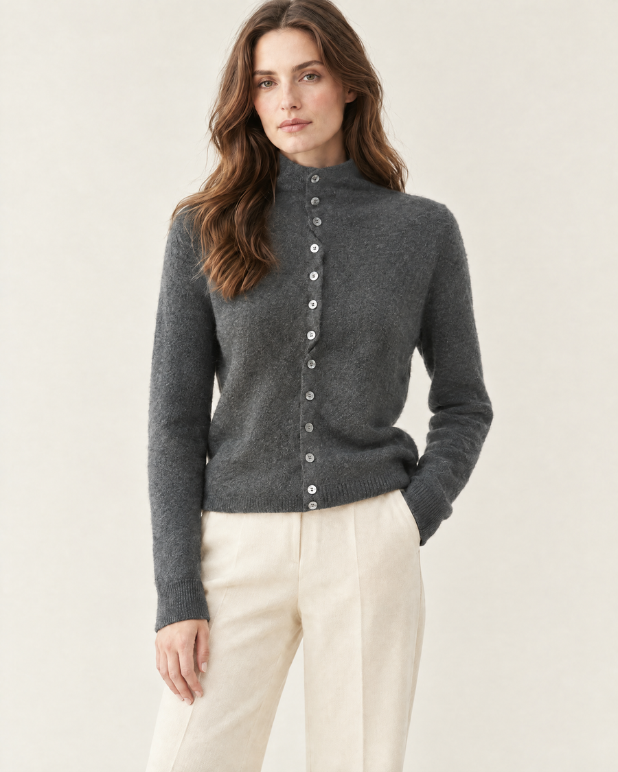 Vida Reversible High-Neck Cardigan in Grey