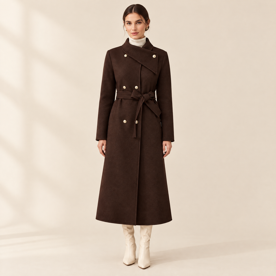 Vivienne Belted Longline Coat in Chocolate