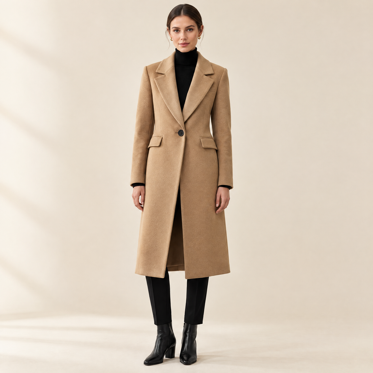 Camille Single-Button Coat in Camel