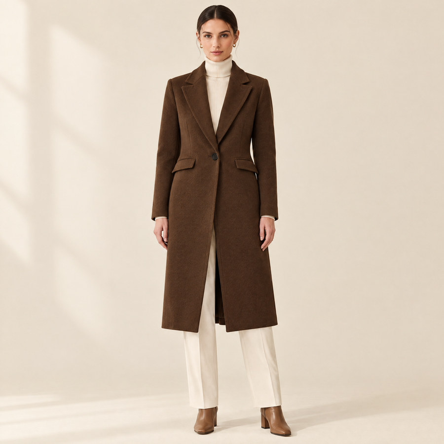 Camille Single-Button Coat in Dark Brown
