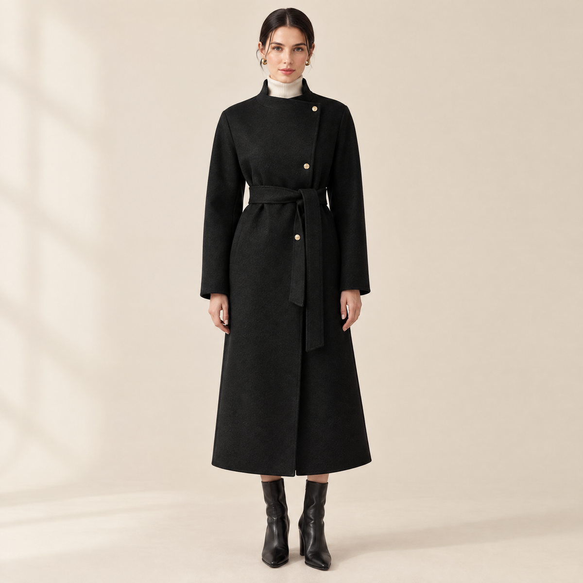 Vivienne Belted Longline Coat in Black