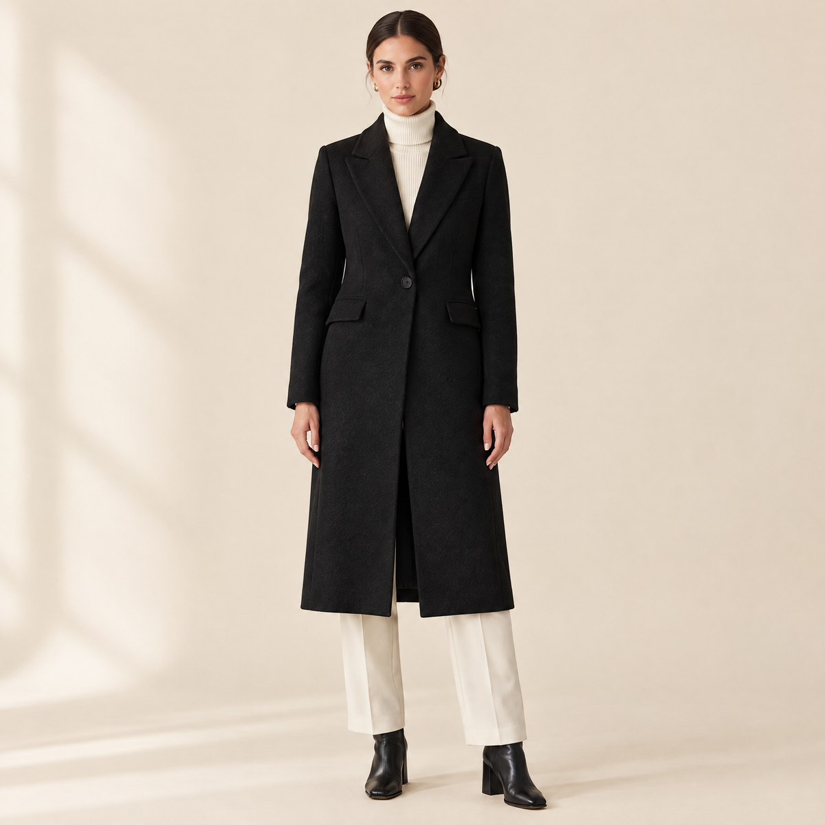 Camille Single-Button Coat in Black