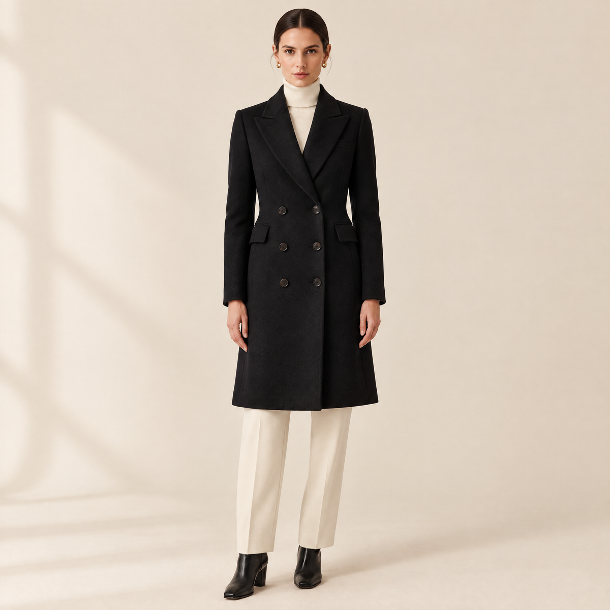 Colette Double-Breasted Coat in Black