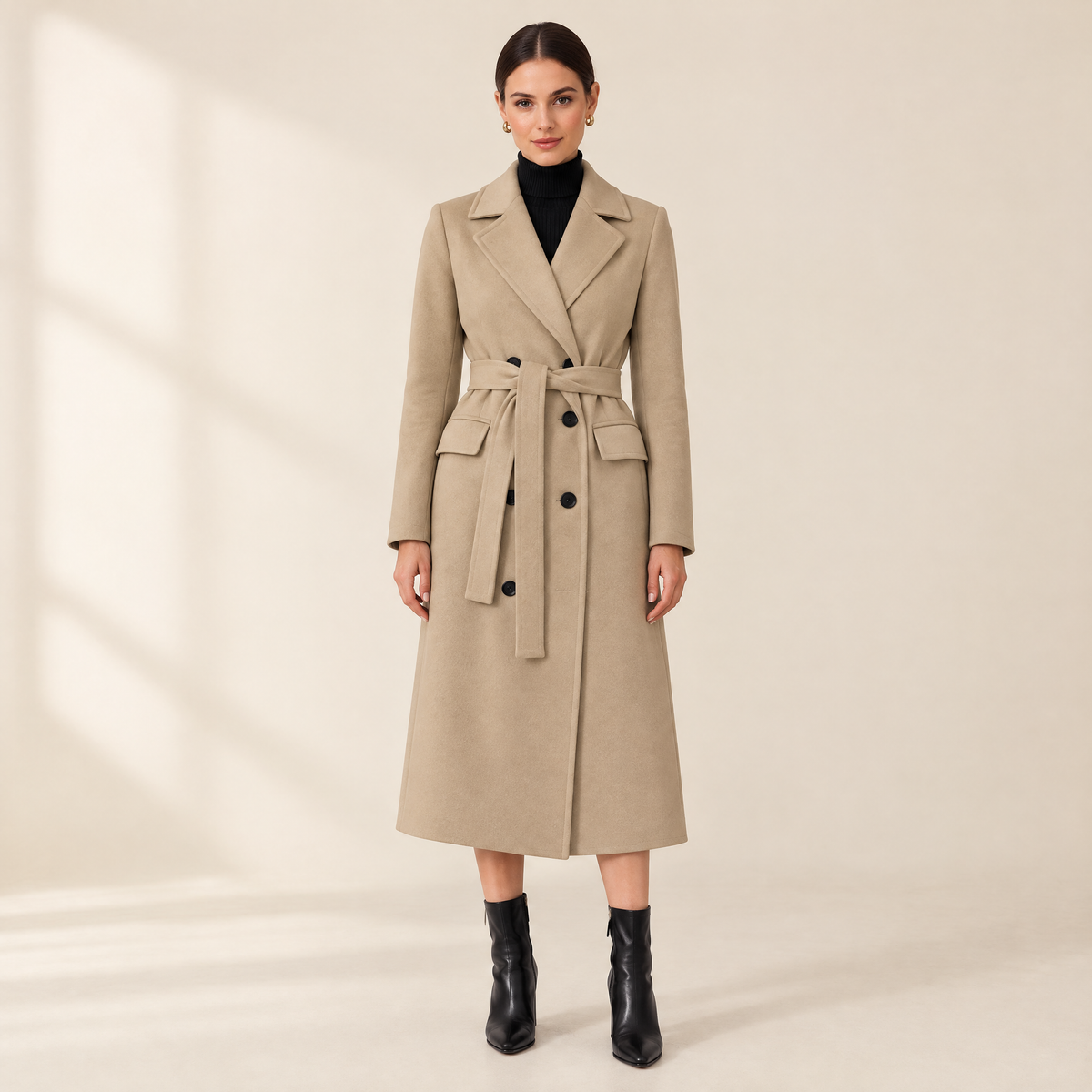 Simone Belted Trench Coat in Camel