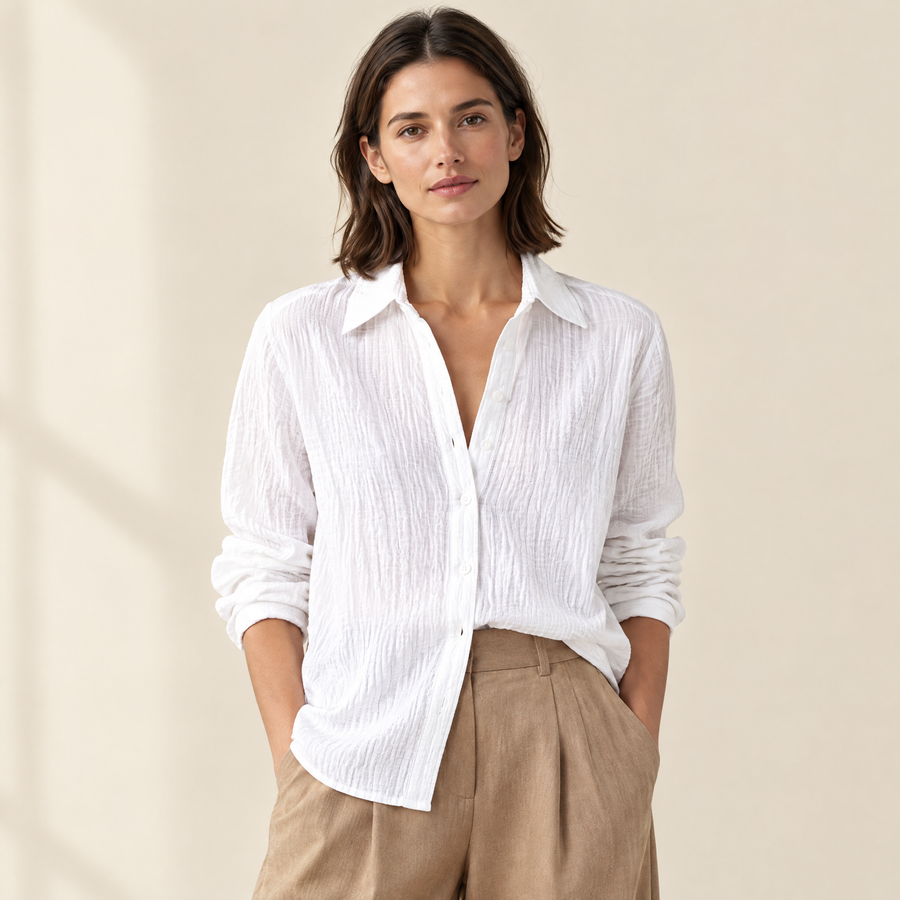 Ilse Textured Cotton Shirt in White
