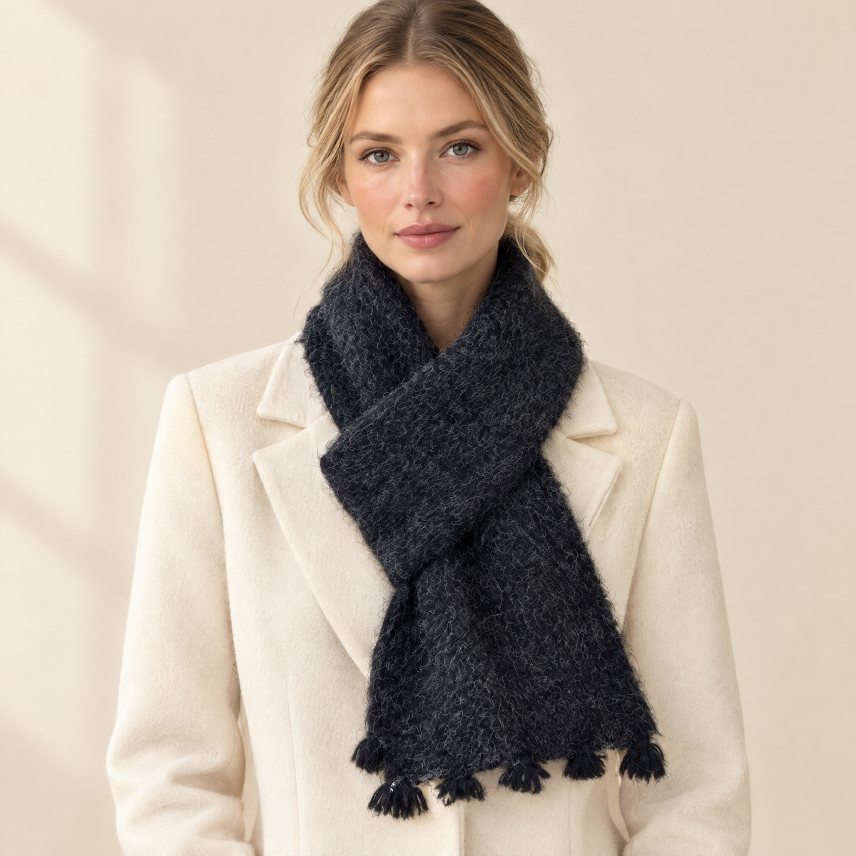 Nell Brushed Knit Scarf in Black