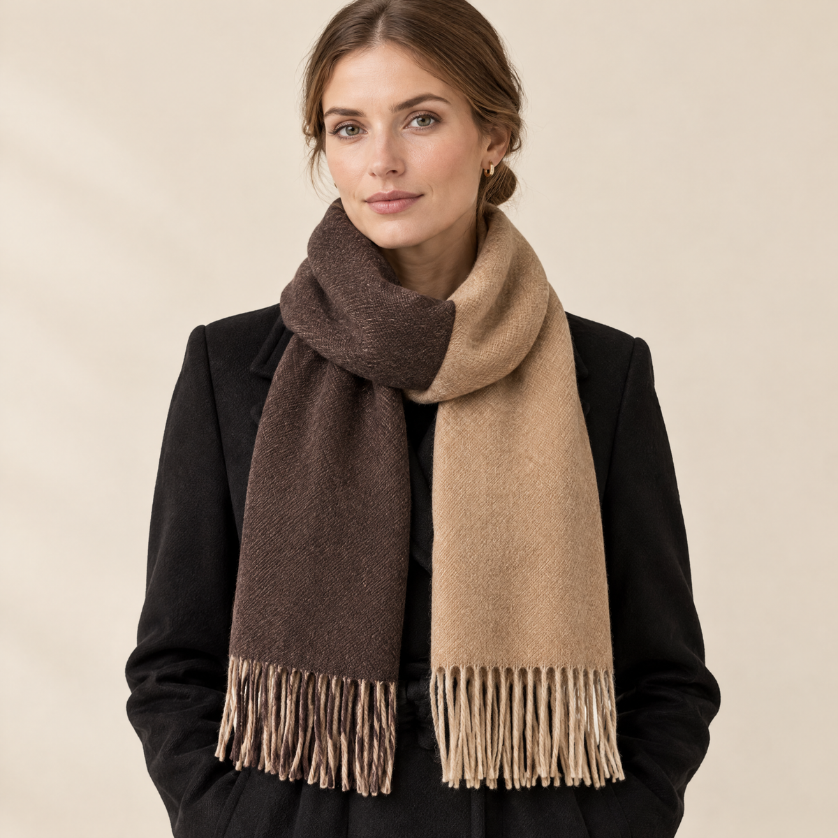 Bea Two-Tone Fringe Scarf in Brown