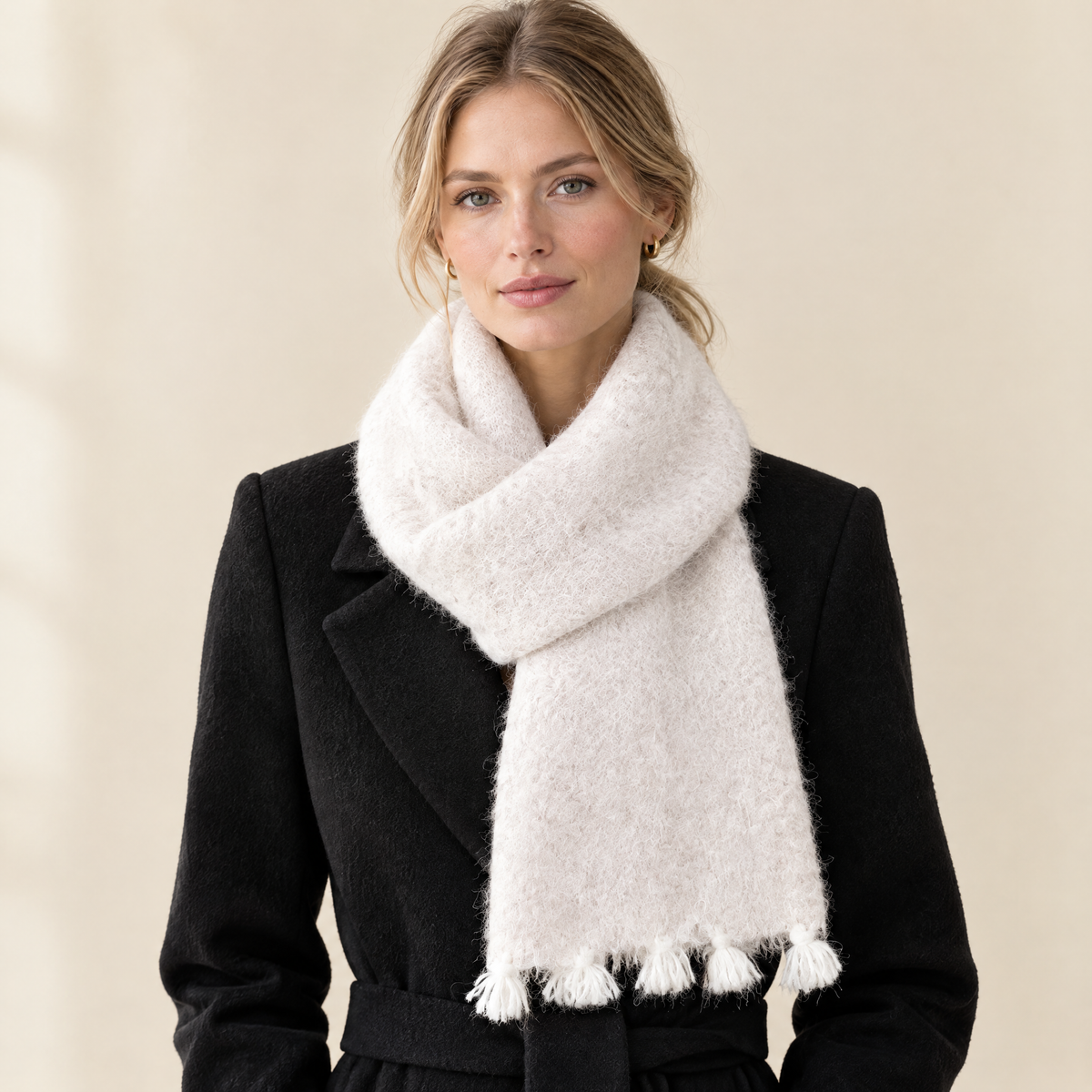 Nell Brushed Knit Scarf in White