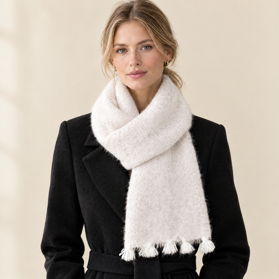 Nell Brushed Knit Scarf in White