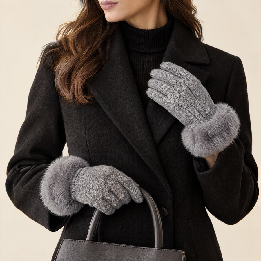 Tove Faux-Fur Cuff Gloves in Grey
