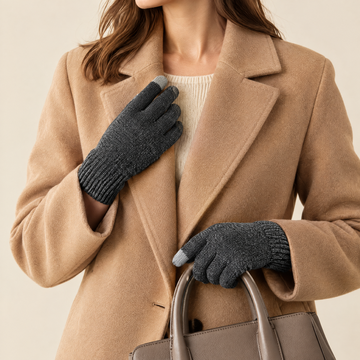 Lyra Touchscreen Knit Gloves in Charcoal