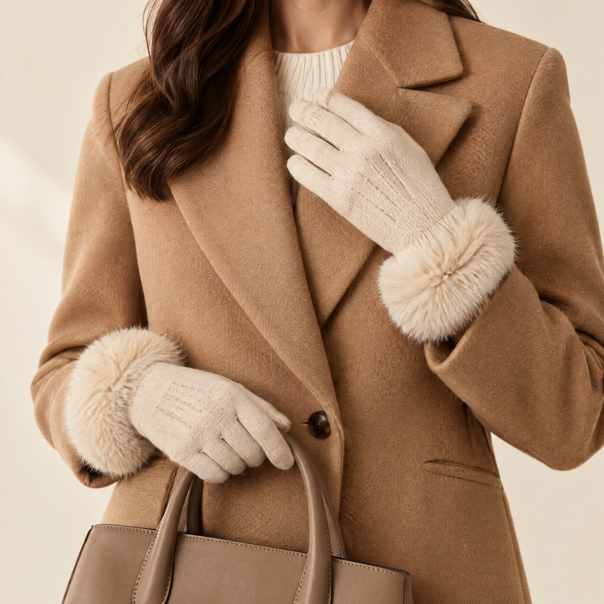 Tove Faux-Fur Cuff Gloves in Cream