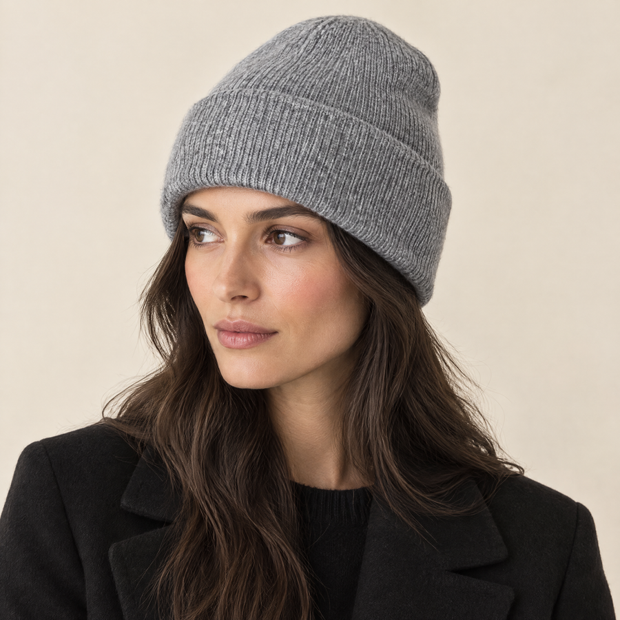 Pia Rib-Knit Beanie in Grey