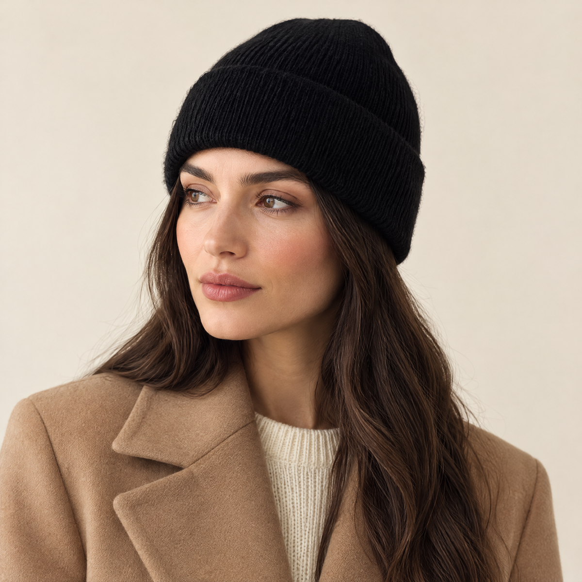 Pia Rib-Knit Beanie in Black