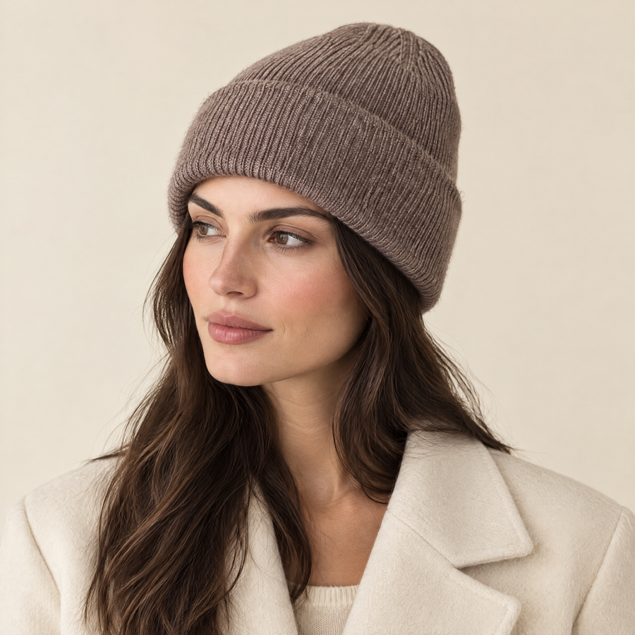Pia Rib-Knit Beanie in Mocha