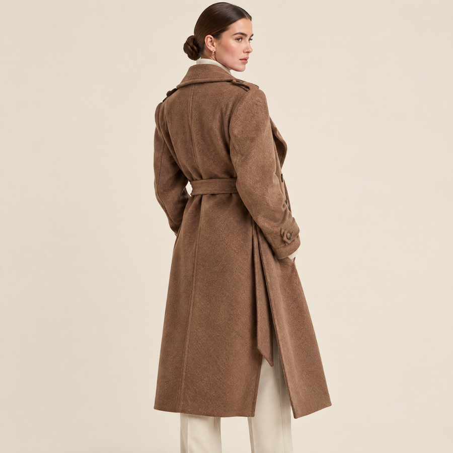 Elin Double-Breasted Coat in camel, back view