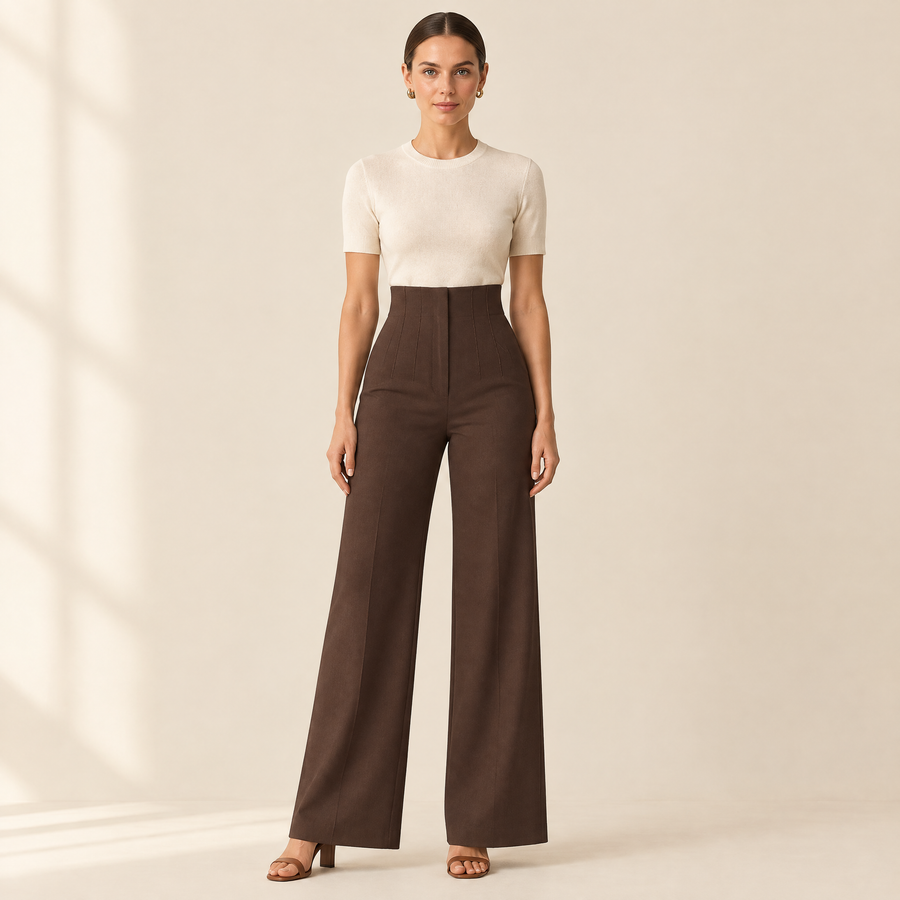 Petra Tailored Wide-Leg Trousers in brown, front view