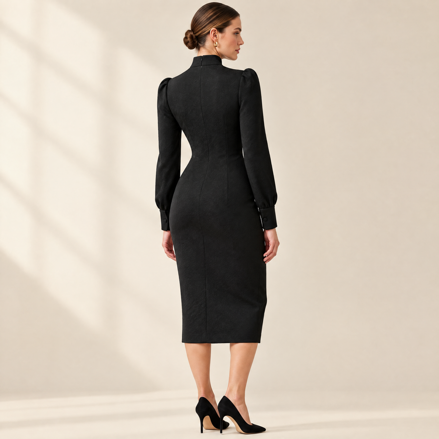Thea Midi Dress in black, back view